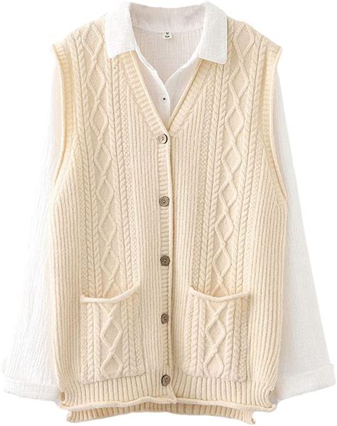 Mordenmiss Womens Cable Sweater Vest Plus Size Sleeveless Button Down