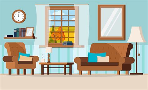 Cartoon Flat Design Vector Illustration Of Cozy Living
