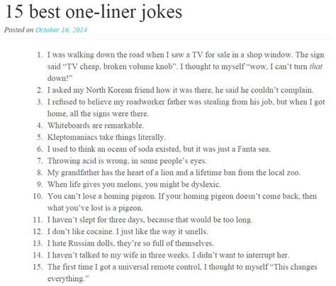 15 Best One Liner Jokes One Liner Jokes Funny One Liners One Liner