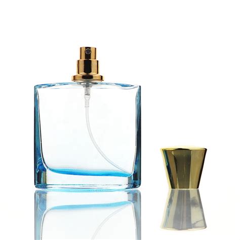 China Designer Square Blue Perfume Glass Bottle 100 Ml Custom High