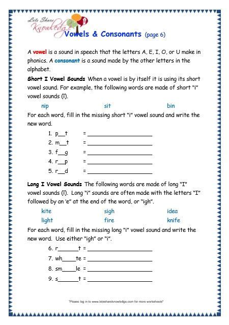 Grade Grammar Topic Vowels And Consonants Worksheets Lets Share