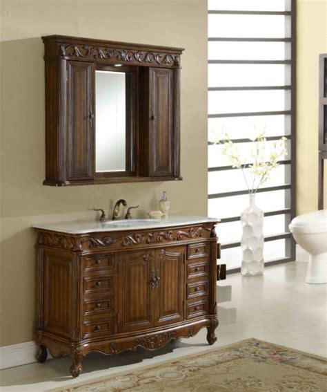 48 Deep Chestnut Finish Matching Medicine Cabinet Two Marble Top Options