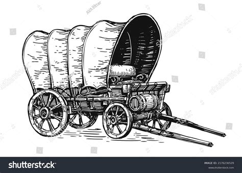 Covered Wagon Hand Drawn Sketch Wild Stock Vector Royalty Free