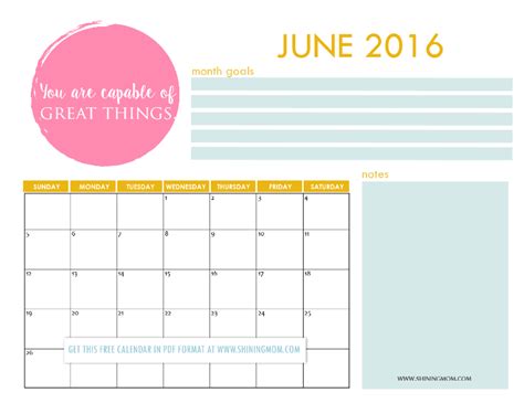 Pretty Printable Calendars For June Calendar Printables June Calendar