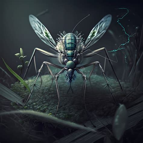 Macro Portrait Of Mosquito Generative Ai Stock Illustration