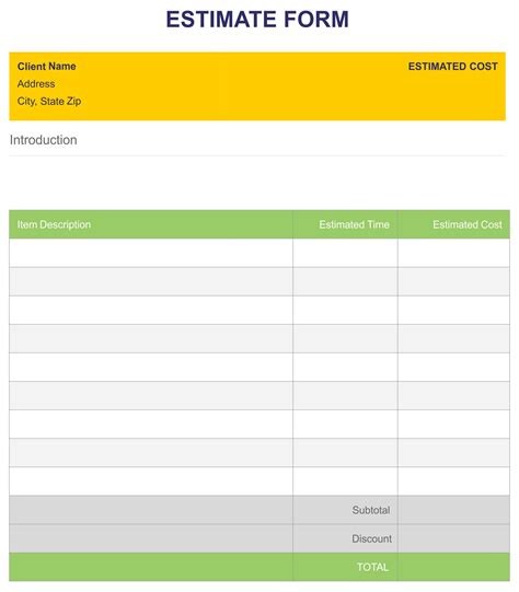 Pdf Free Printable Estimate Forms Excell Printable Forms Free Online