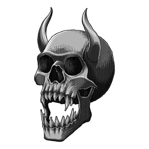 Premium Vector Screaming Demon Skull Monochrome Illustration