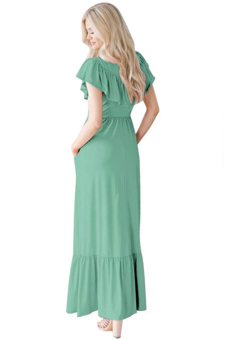 Hot Sale Sage Green Ruffle Detail Soft Jersey Maxi Dress