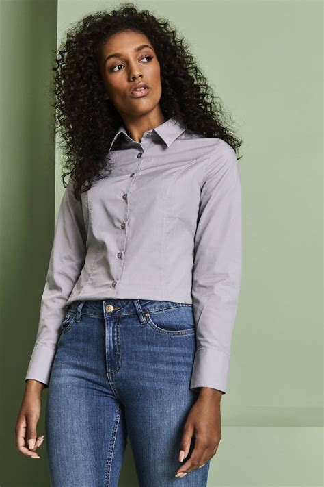 Womens Essentials Long Sleeve Shirt Pale Grey Simon Jersey