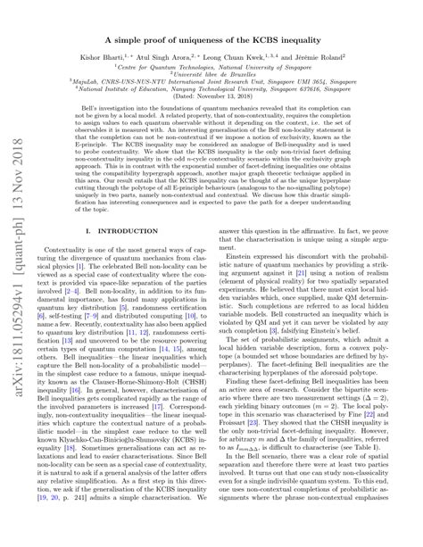 Pdf A Simple Proof Of Uniqueness Of The Kcbs Inequality