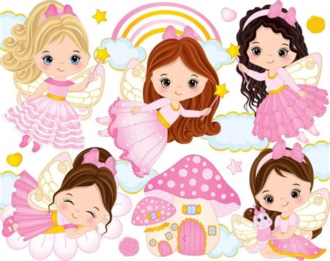 Vector Set With Cute Little African American Fairies — Stock Vector