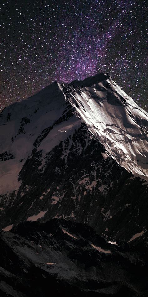Download 1080x2160 Wallpaper Mountain Peak Starry Sky Snow Capped