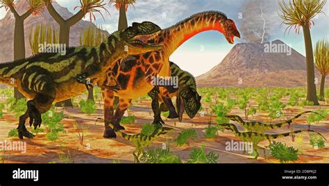 Yangchuanosaurus Dinosaurs Try To Take Down A Dicraeosaurus Sauropod As