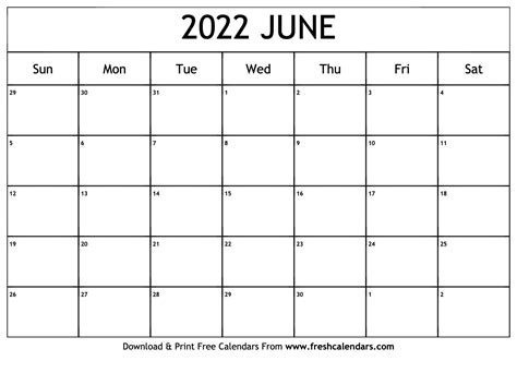 Blank Calendar June 2022 Printable Printable Calendar 2023