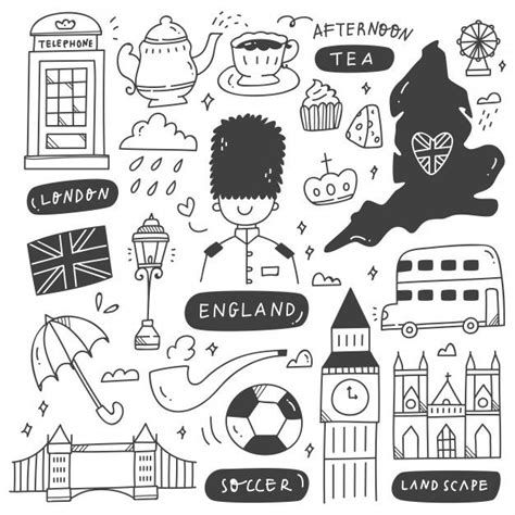 Premium Vector England Travel Destination Doodle Set Doodles
