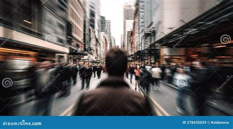 Person Standing Still Amidst a Bustling City Street, As the Motion Blur