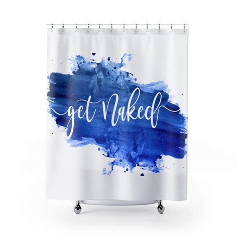 Get Naked Shower Curtain Blue Watercolor Background Curtain Etsy