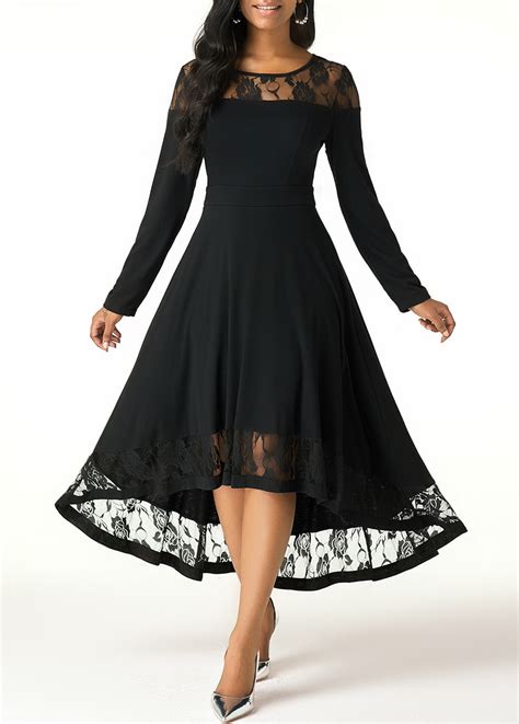 Rotita High Low Lace Patchwork Long Sleeve Dress Usd 2698