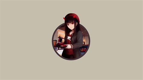 1920x1080 Original Anime Anime Cap Girl Horns Smile Jacket Red