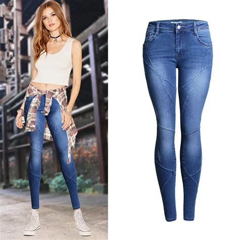 2018 Women Brand Clothing Low Waist Tight Elastic Cotton Jeans Female Casual Fashion Spliced