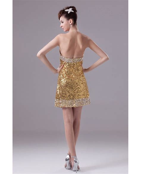 Sexy Strapless Short Cocktail Gold Sequined Party Dress With Sliver