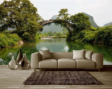 Beibehang Custom Sleek Minimalist Modern Bridge Water Green Fresh 3d