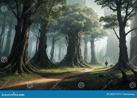 Landscape Of A Fantastic Elven Forest Desktop Background Ai Generate