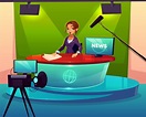 Free Vector | Anchorwoman in television channel studio cartoon.