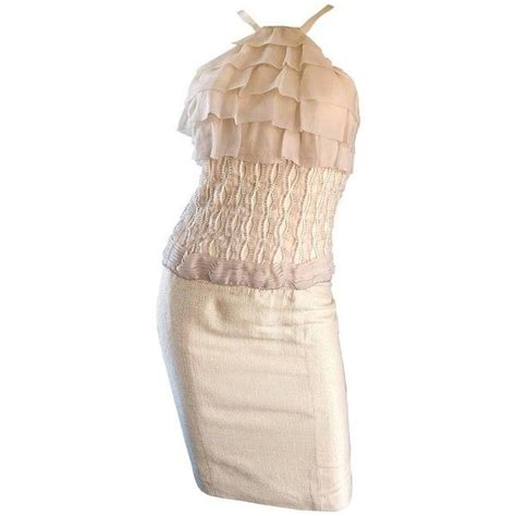 Preowned Gustavo Cadile 2000s Off White Ivory Silk Beaded Ruffle