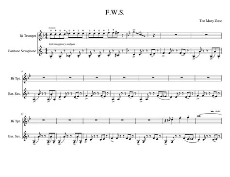 Too Many Zooz Fws Sheet Music For Saxophone Baritone Trumpet In B