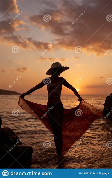 Contrast Silhouette Of Young Slender Woman Stock Photo Image Of Dawn