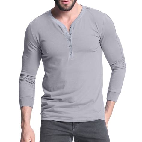 Incerun Henley Shirt 2018 Autumn Plain T Shirt Long Sleeve V Neck