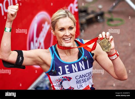 Jenni Falconer Poses For A Photo After Completing The Virgin London