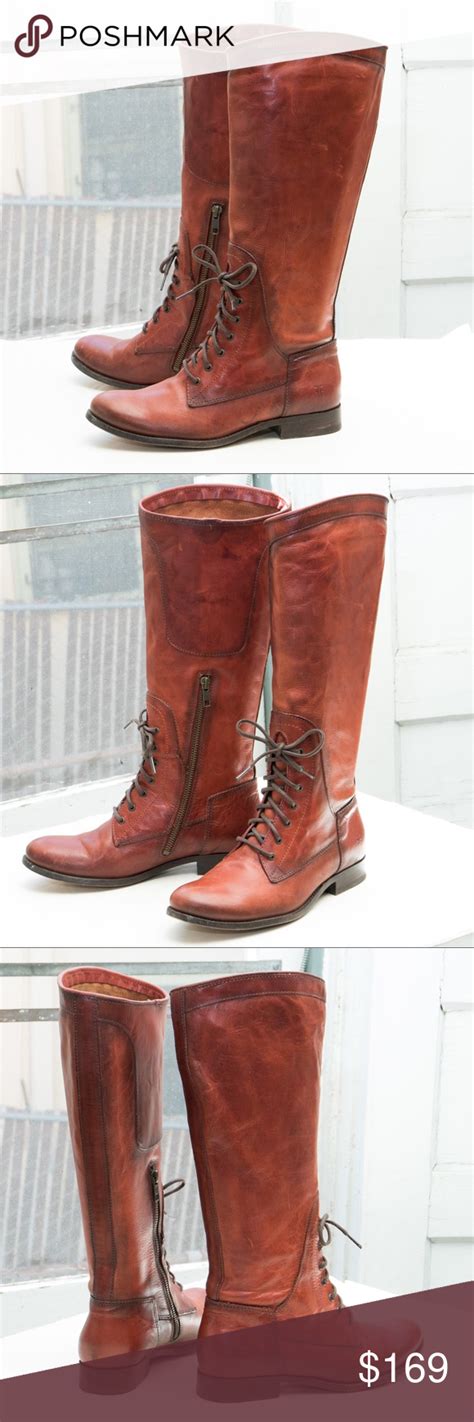 Frye Melissa Riding Lace Boot Redwood Leather Lace Boots Boots Frye