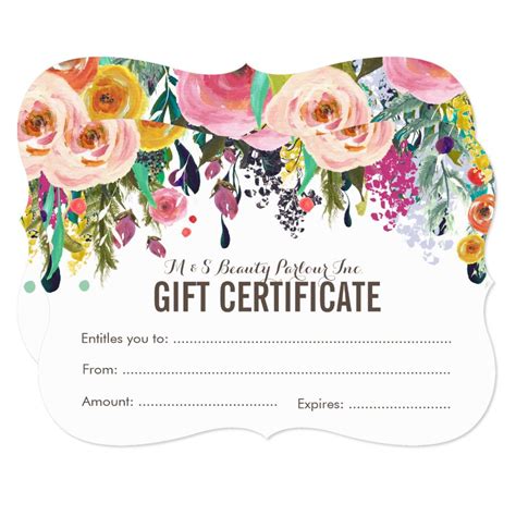 Painted Floral Salon T Certificate Template T