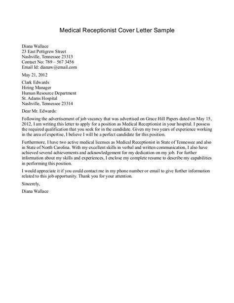 Medical assistant cover letter sample. Medical Receptionist Cover Letter | Sample Cover Letters