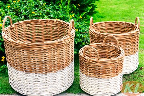 Round Rattan Basket Set Of 3 Kl Handicrafts