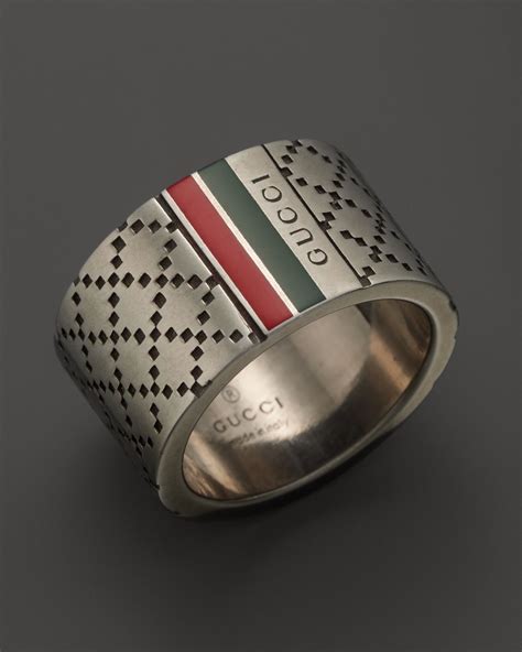 Gucci Aged Sterling Silver And Enamel Diamantissima Motif 12mm Ring In