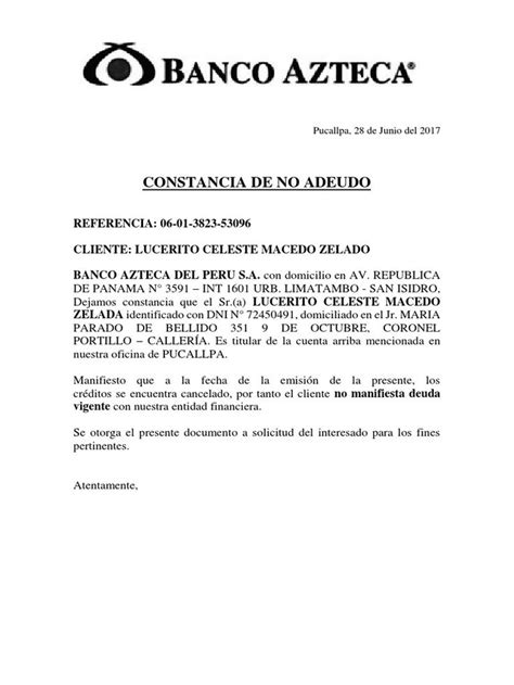 Resultado De Imagen Para Carta De No Adeudo Banco Azteca