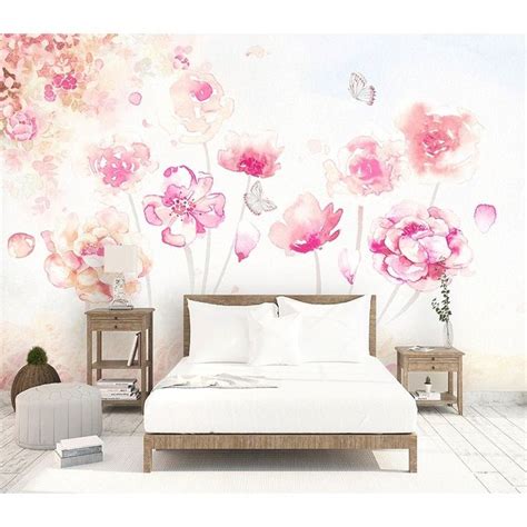 Floral Romantic Blossom Pink Flower Removable Textile Wallpaper