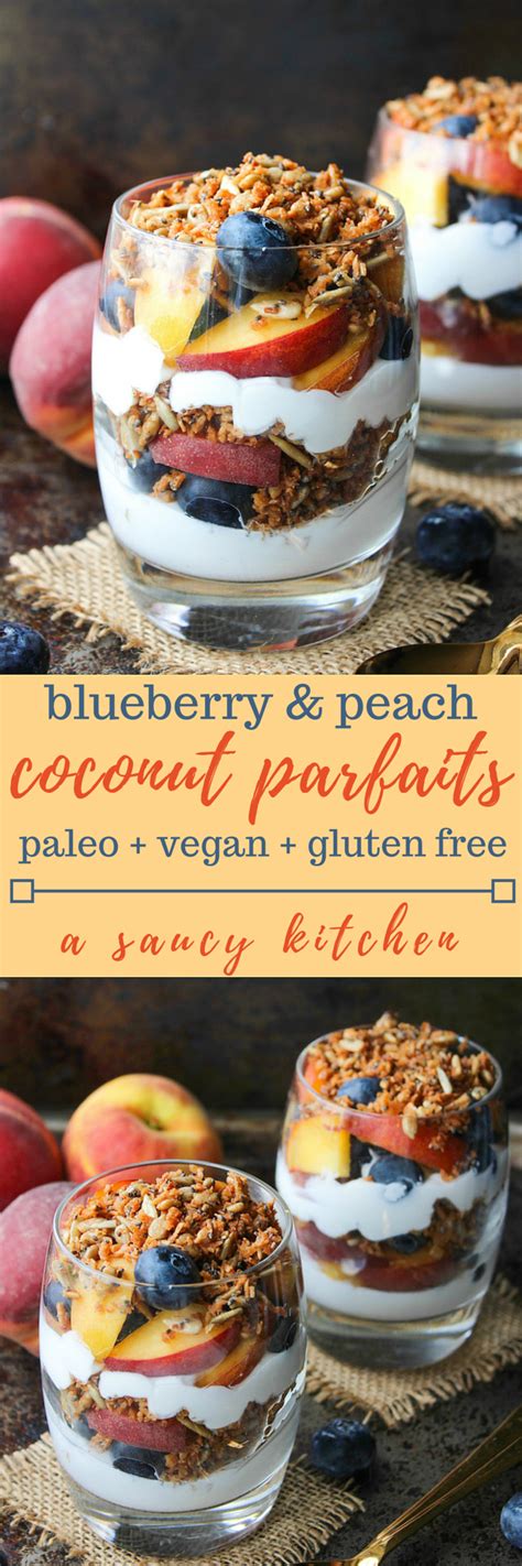 Creamy, ripe, crunchy and absolutely delicious! Paleo Blueberry & Peach Parfait | Receta | Postres saludables, Desayunos nutritivos y Margarita ...