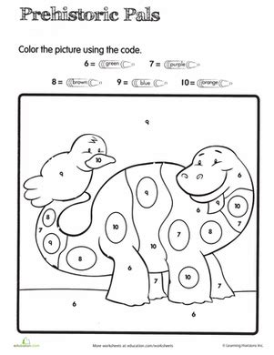 Kindergarten coloring pages and worksheets are the perfect canvas for your budding artist! Color by Number: Prehistoric Pals | Worksheet | Education.com