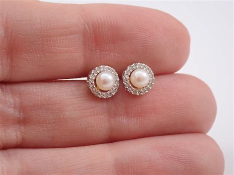 Pearl And Diamond Halo Stud Earrings K Yellow Gold June Birthstone