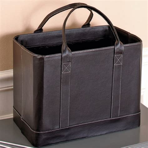 Chic Faux Leather File Organizer Tote Bag With Carrying Handles Black