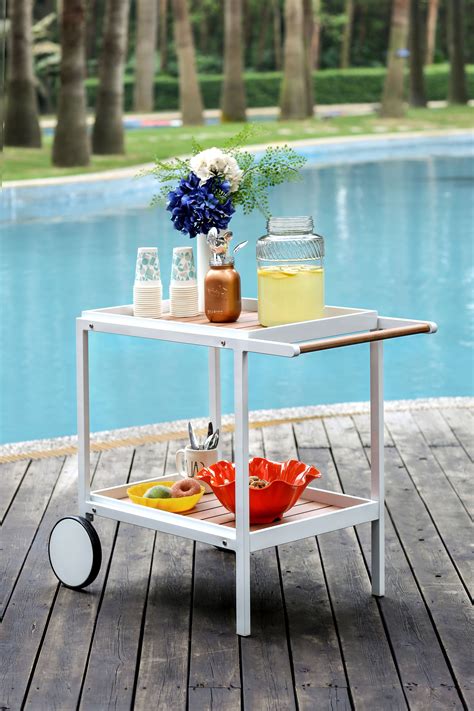 Outdoor bar carts & serving stations. Jalon Transitional Style Outdoor Patio 2 Wheel Serving ...