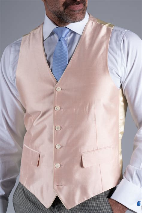 Single Breasted Silk Waistcoat With Piping Pink Oliver Brown