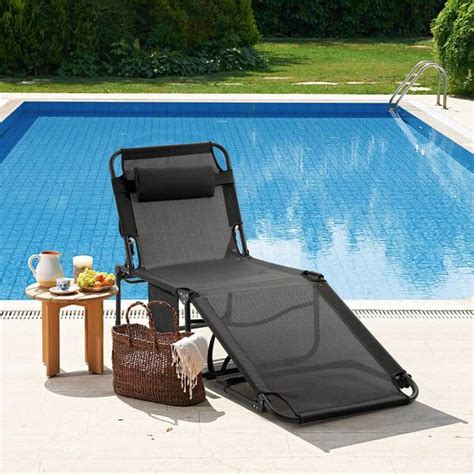 Erommy Black Adjustable Outdoor Folding Chaise Lounge Portable