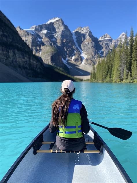 Canoeing On Moraine Lake In Banff National Park Alberta Canada