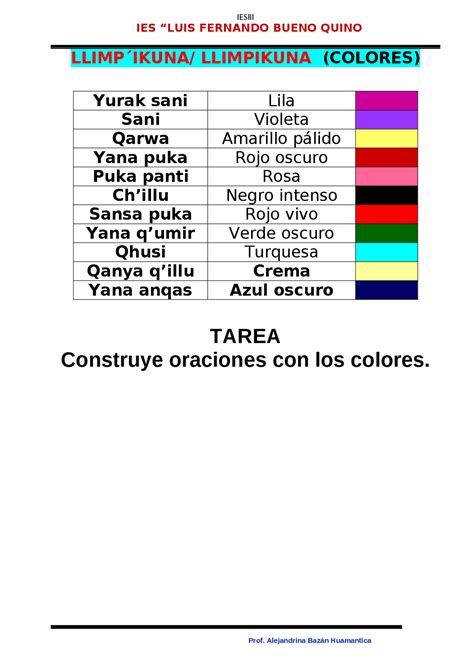Los Colores En Quechua Traducciones De Idiomas Docsity