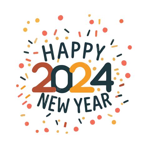Happy 2024 New Year Colorful Texting Vector Transparent Background